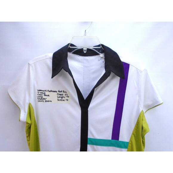 Callaway 'Lisa' Short Sleeve Shirt Womens Golf Buttonless Polo Top Size L V-Neck - Picture 2 of 6